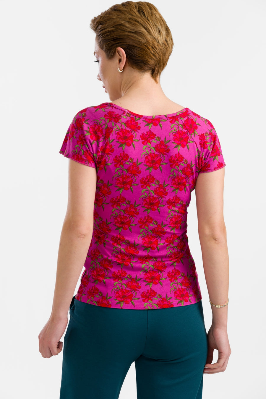 Butterfly Top Short Sleeve | Fuchsia Flowers