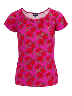 Butterfly Top Short Sleeve | Fuchsia Flowers