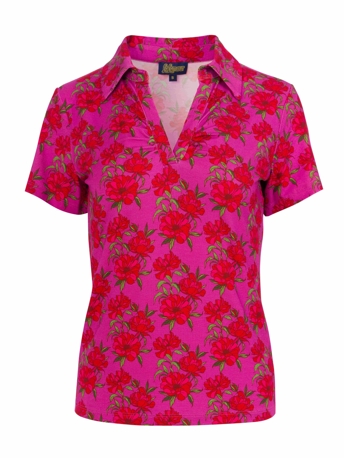 Suzy Top Short Sleeve | Fuchsia Flowers