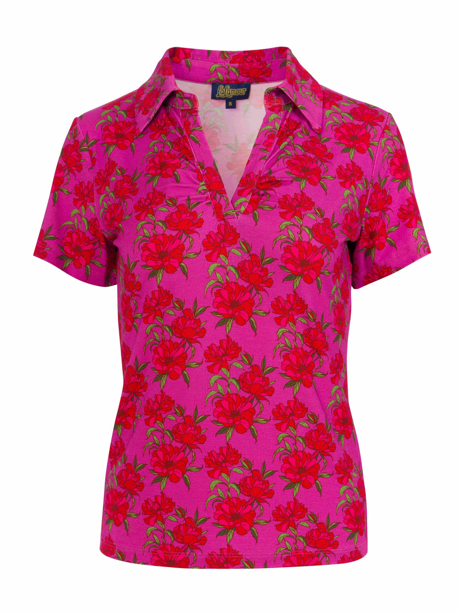 Suzy Top Short Sleeve | Fuchsia Flowers