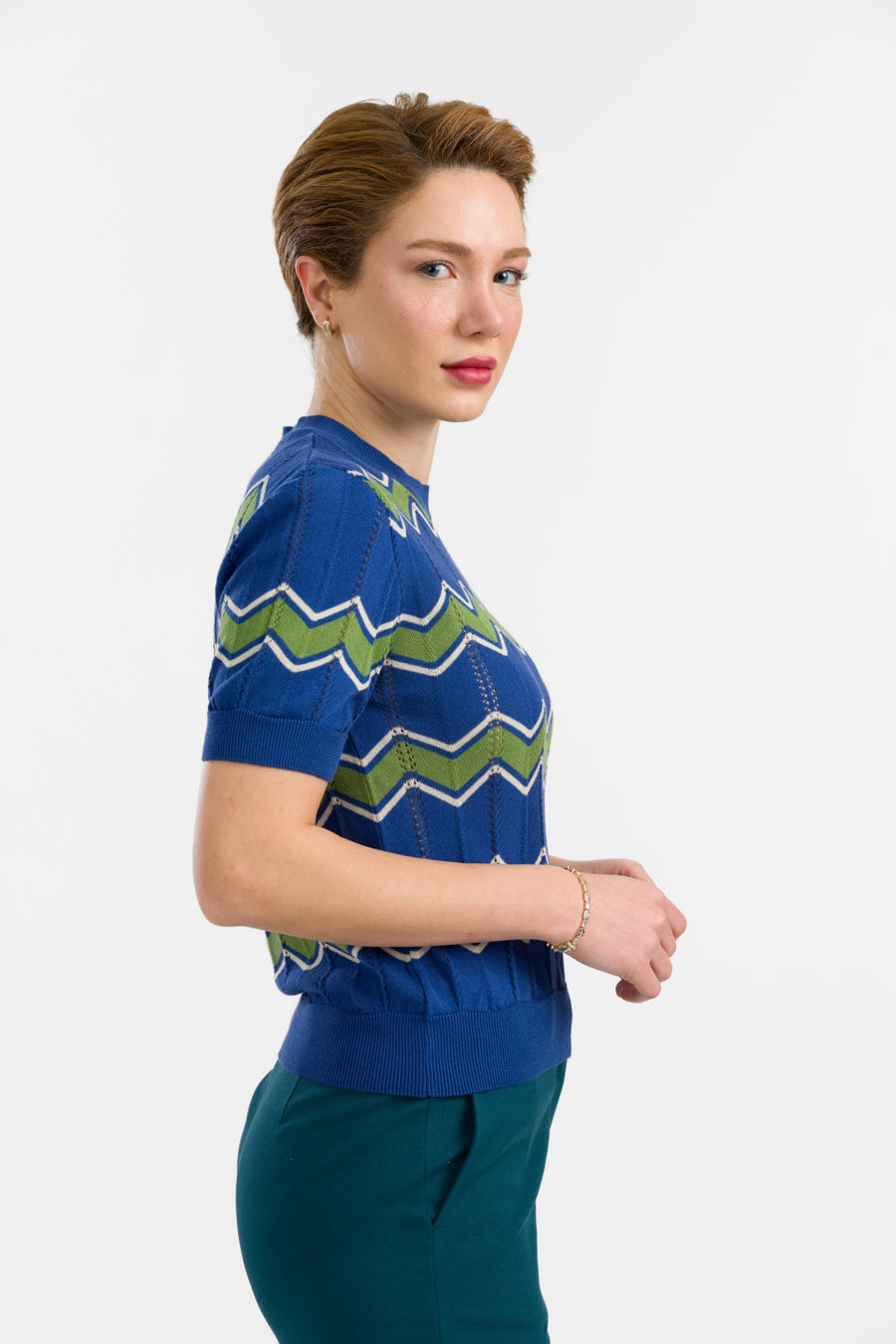 Knitwear Sweater Round Neck Short Sleeve | Zigzag Blue