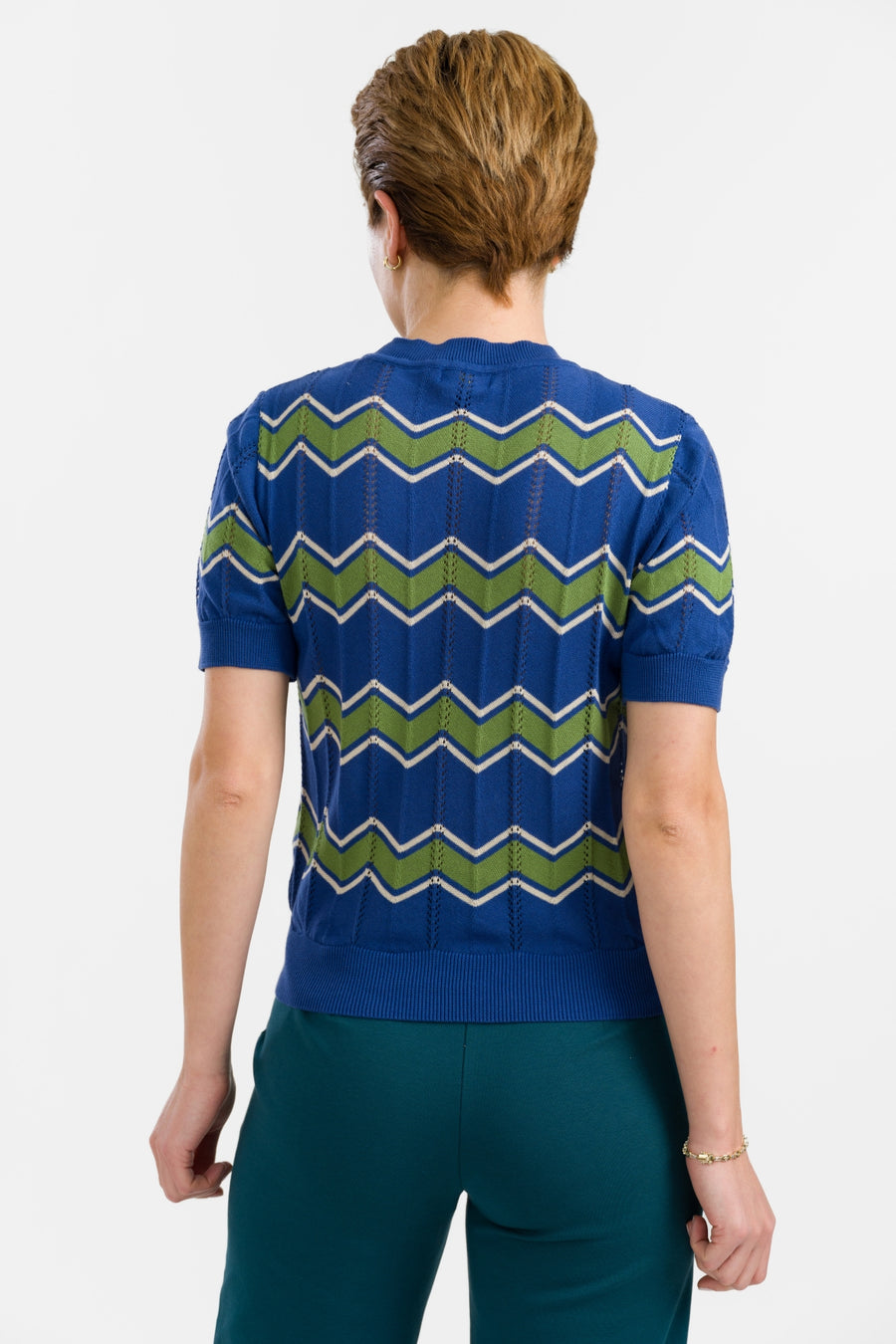 Knitwear Sweater Round Neck Short Sleeve | Zigzag Blue