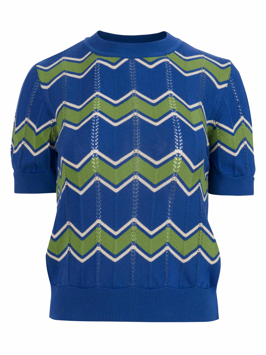 Knitwear Sweater Round Neck Short Sleeve | Zigzag Blue