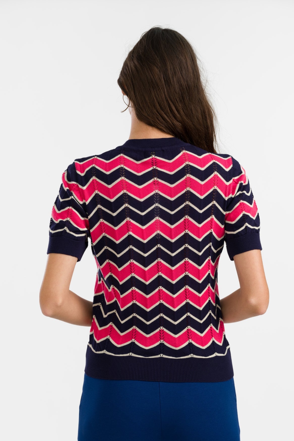 Knitwear Sweater V-Neck Short Sleeve | Zigzag Navy