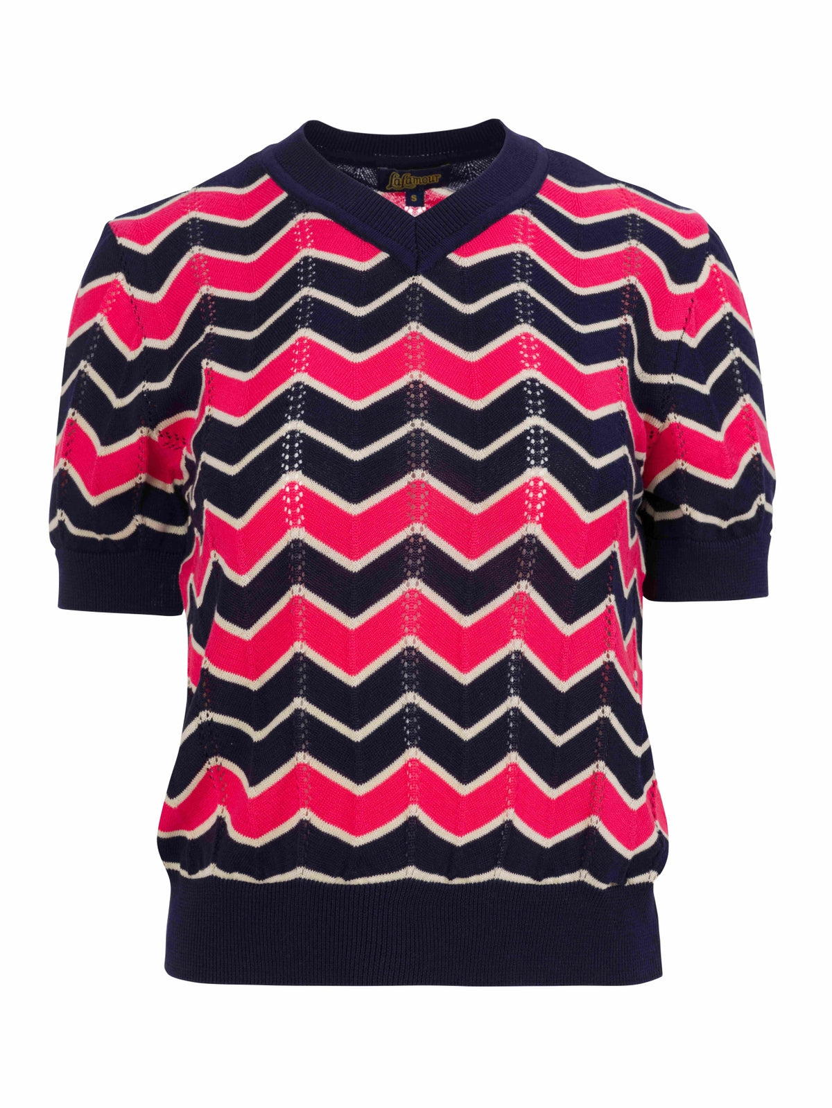 Knitwear Sweater V-Neck Short Sleeve | Zigzag Navy
