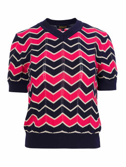 Knitwear Sweater V-Neck Short Sleeve | Zigzag Navy