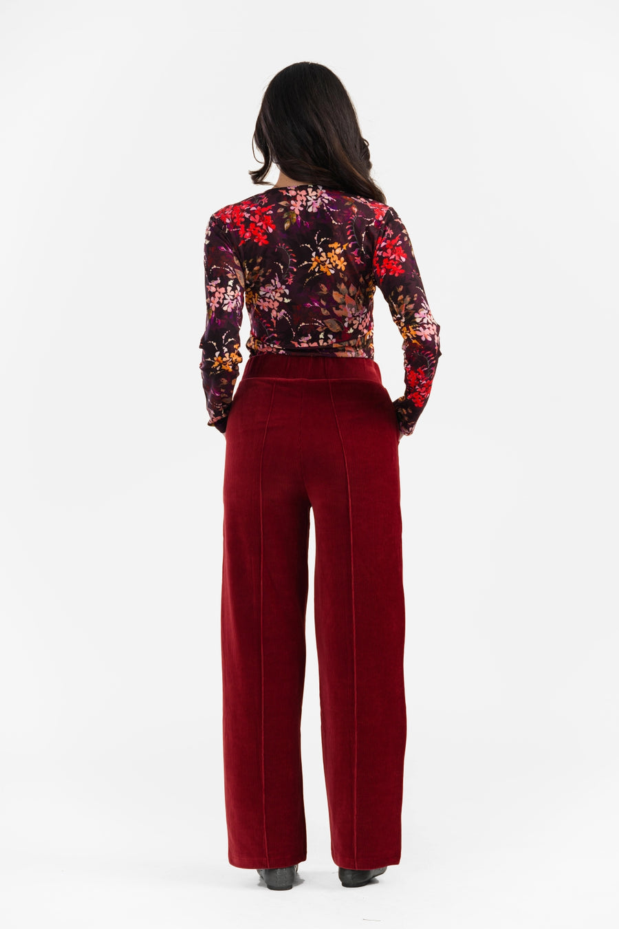 Hailey Trousers | Rib Velour Plain Fried Brick