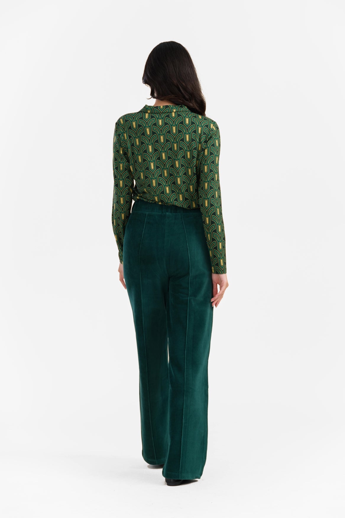 Hailey Trousers | Rib Velour Plain Rain Forest