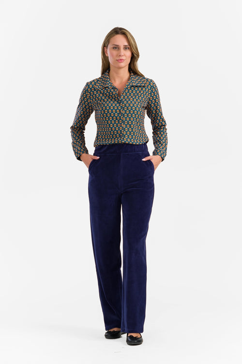 Carin Pants | Velour Plain Blue