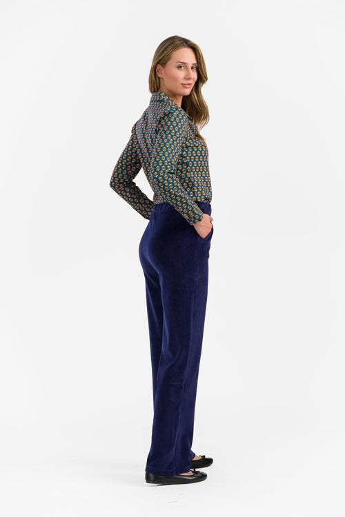 Carin Pants | Velour Plain Blue