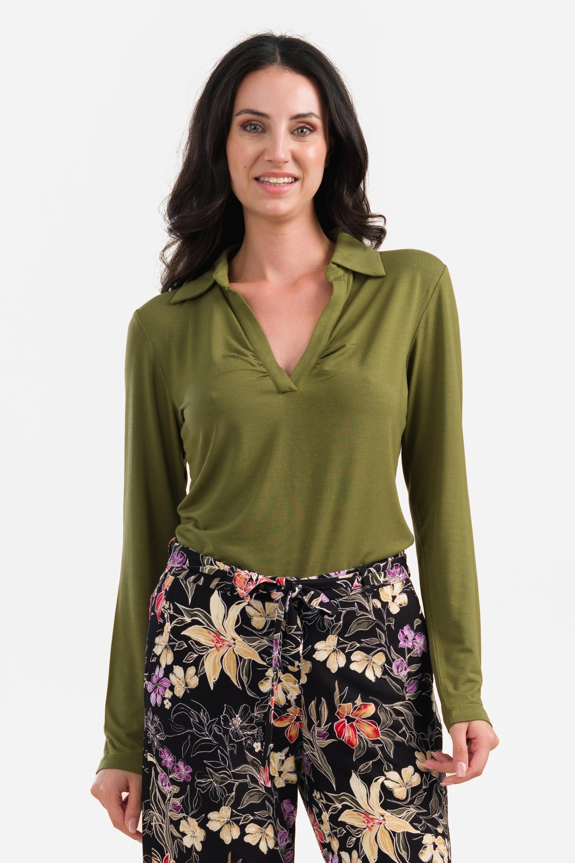 Suzy Top Long Sleeve | Micro Plain Olive