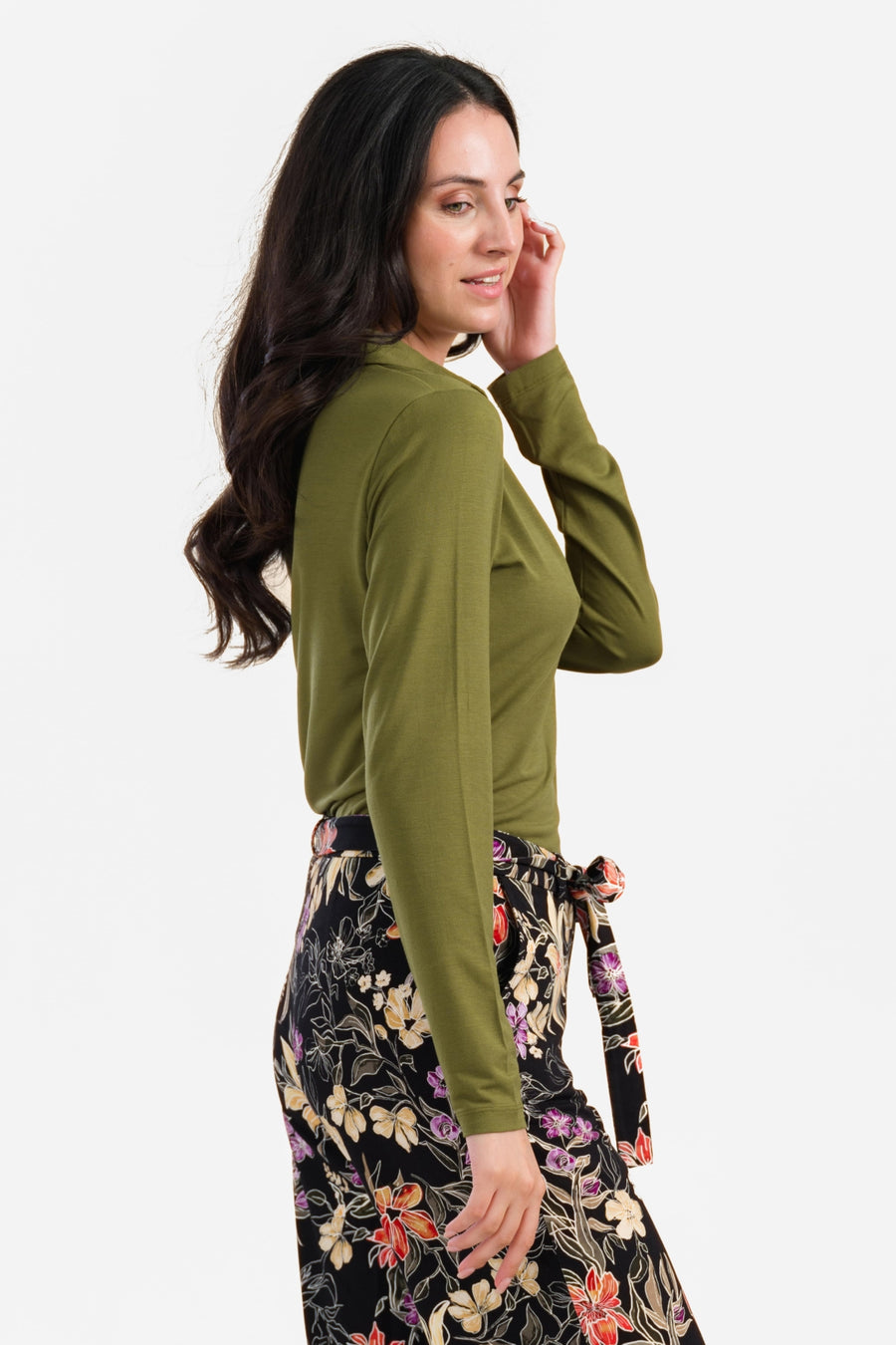 Suzy Top Long Sleeve | Micro Plain Olive