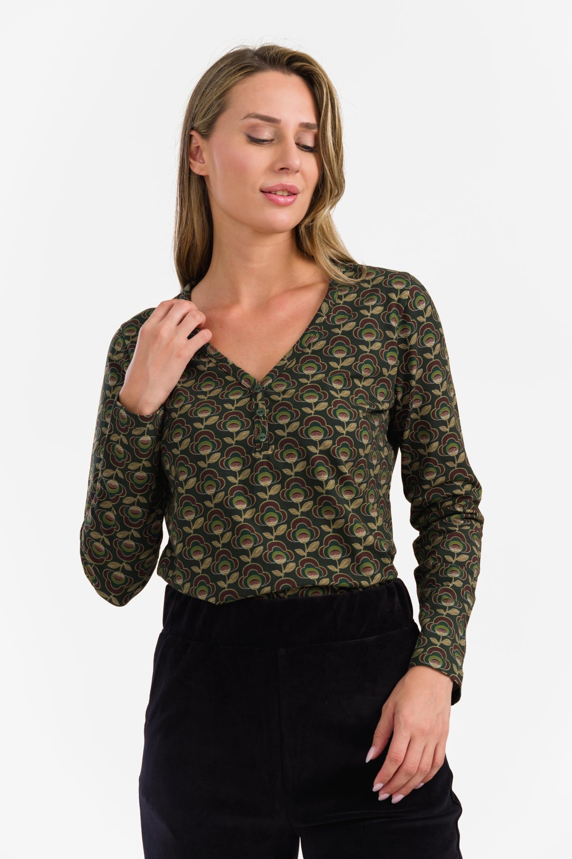 Natalie Top | Abstract Flower Green