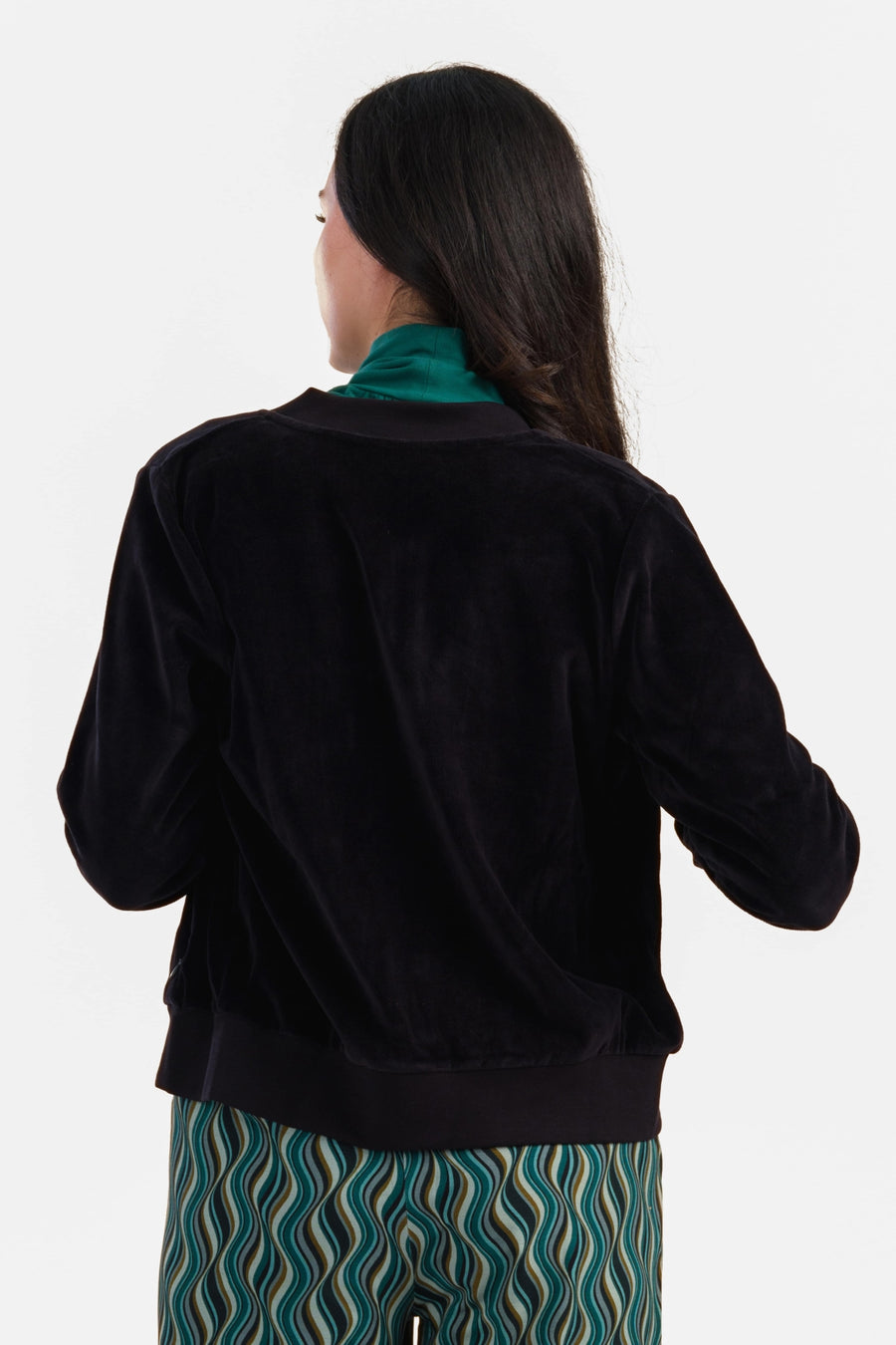 Nora Bomber Jacket | Velour Plain Black