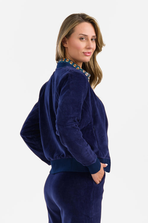 Nora Bomber Jacket | Velour Plain Blue