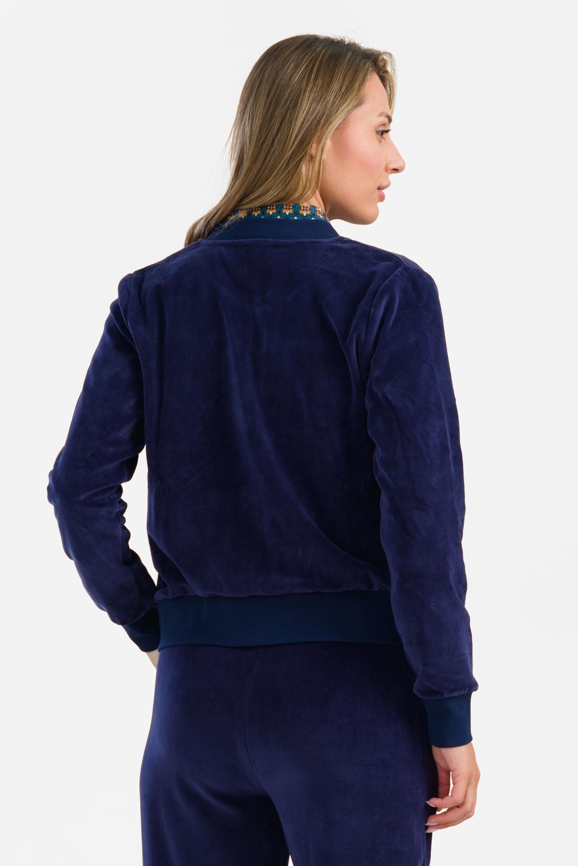 Nora Bomber Jacket | Velour Plain Blue