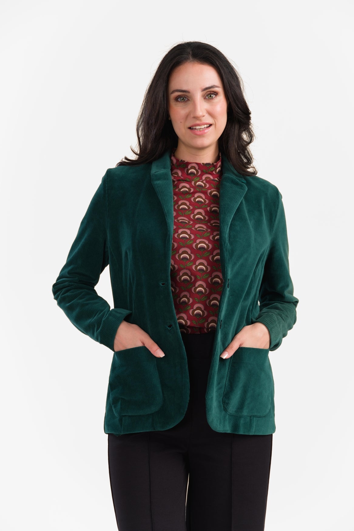 Nova Blazer | Rib Velour Plain Rain Forest