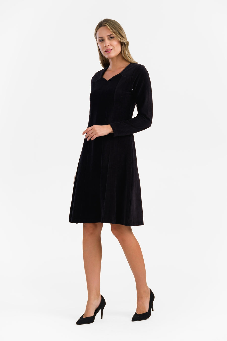 Sandra Dress | Rib Velour Plain Black