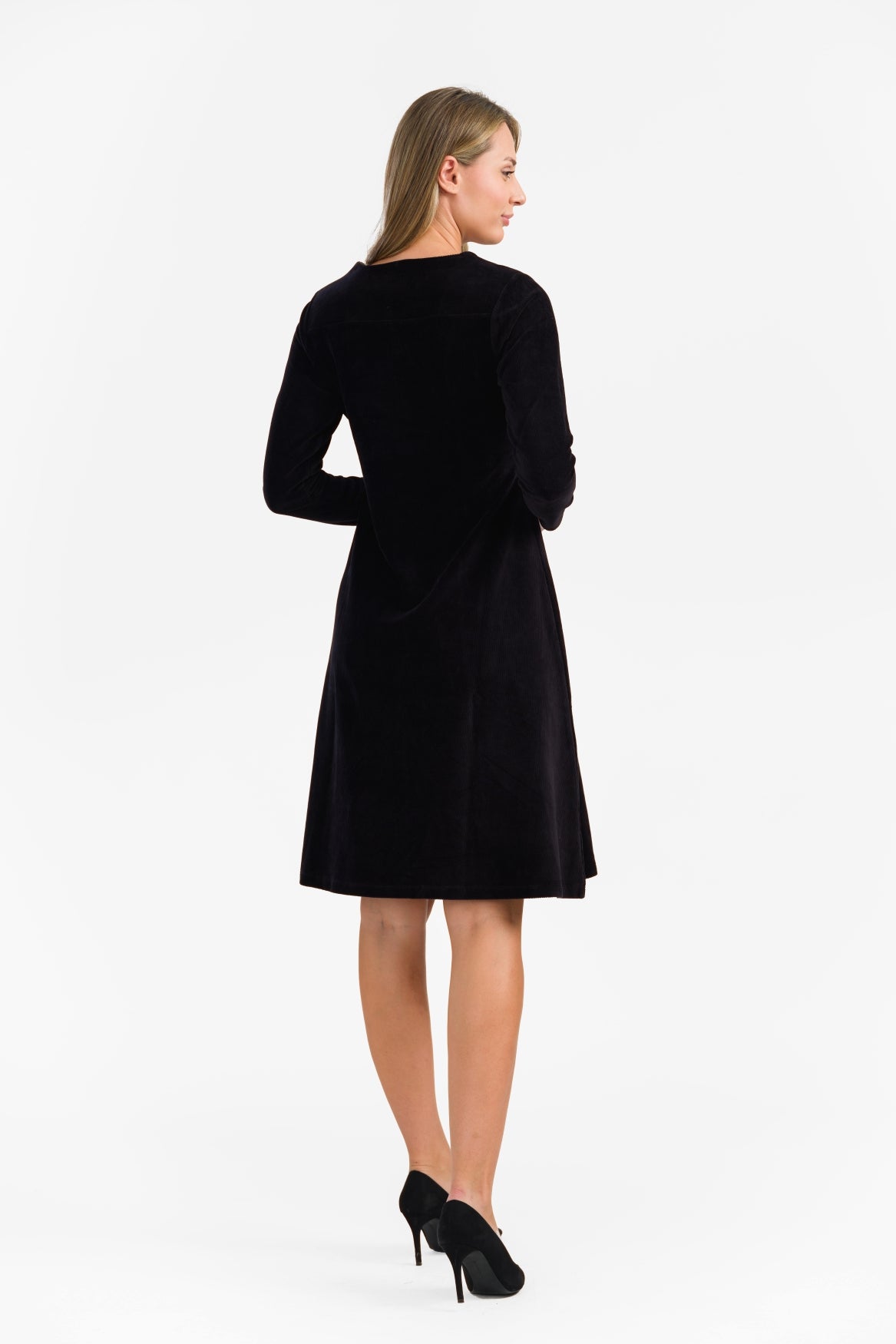 Sandra Dress | Rib Velour Plain Black