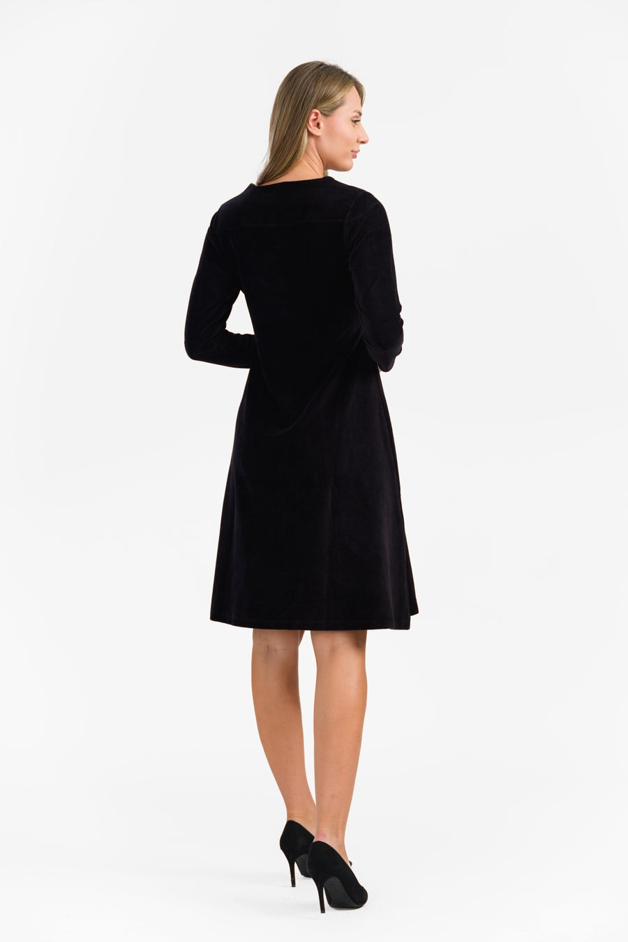 Sandra Dress | Rib Velour Plain Black