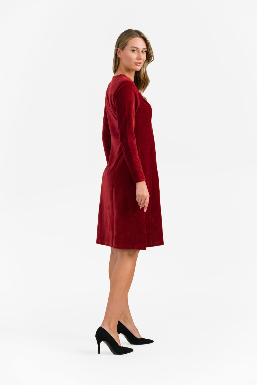 Sandra Dress | Rib Velour Plain Fried Brick