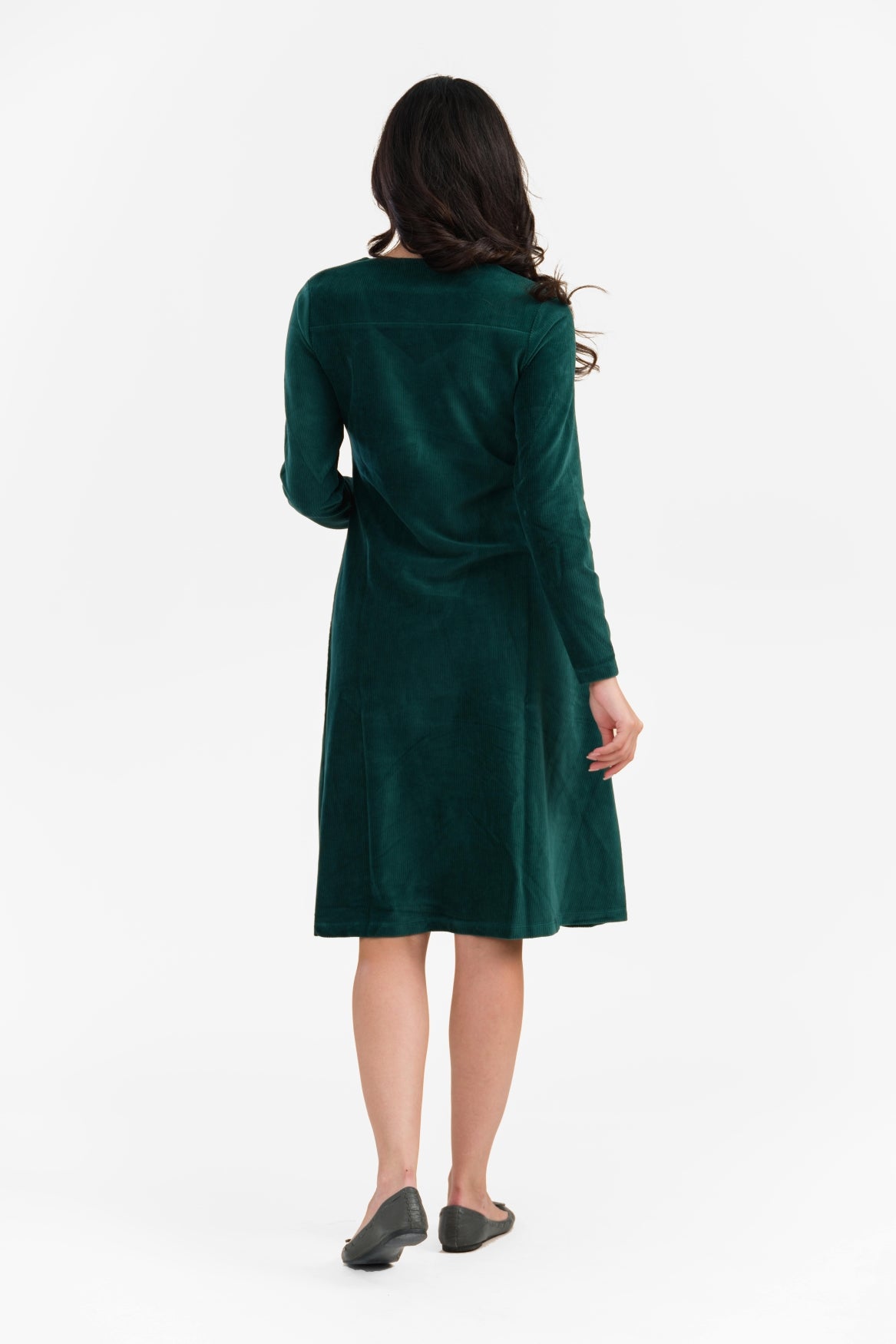 Sandra Dress | Rib Velour Plain Rain Forest
