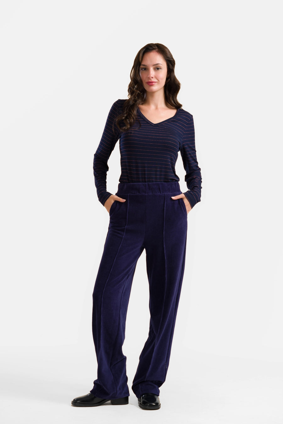 Hailey Trousers | Rib Velour Navy