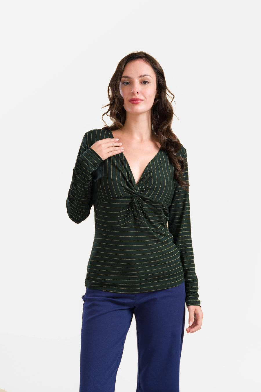 Angela Top | Stripes Green-Lurex Gold