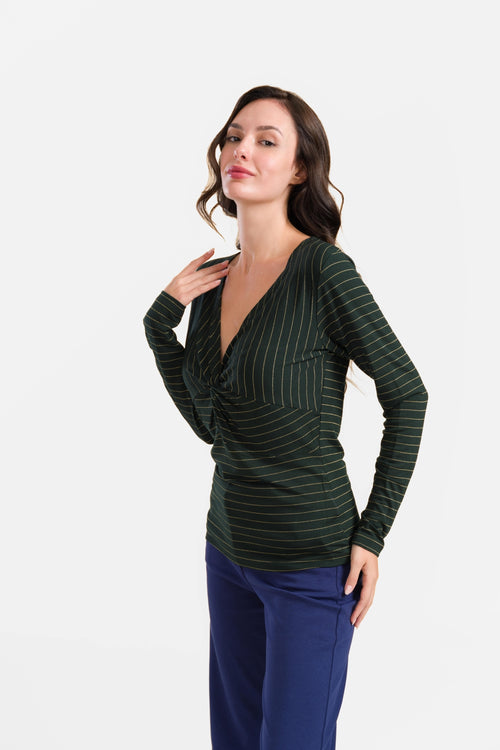 Angela Top | Stripes Green-Lurex Gold