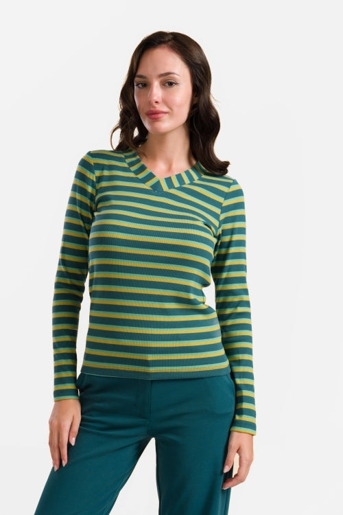 Kelly Top Ls | Deep Teal Stripes
