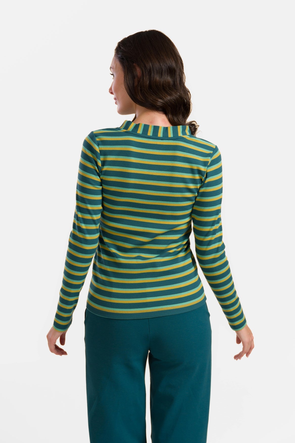 Kelly Top Ls | Deep Teal Stripes
