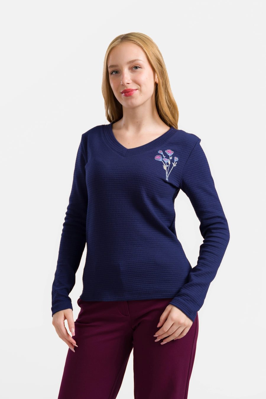 Kelly Top Ls | Waffle Blue