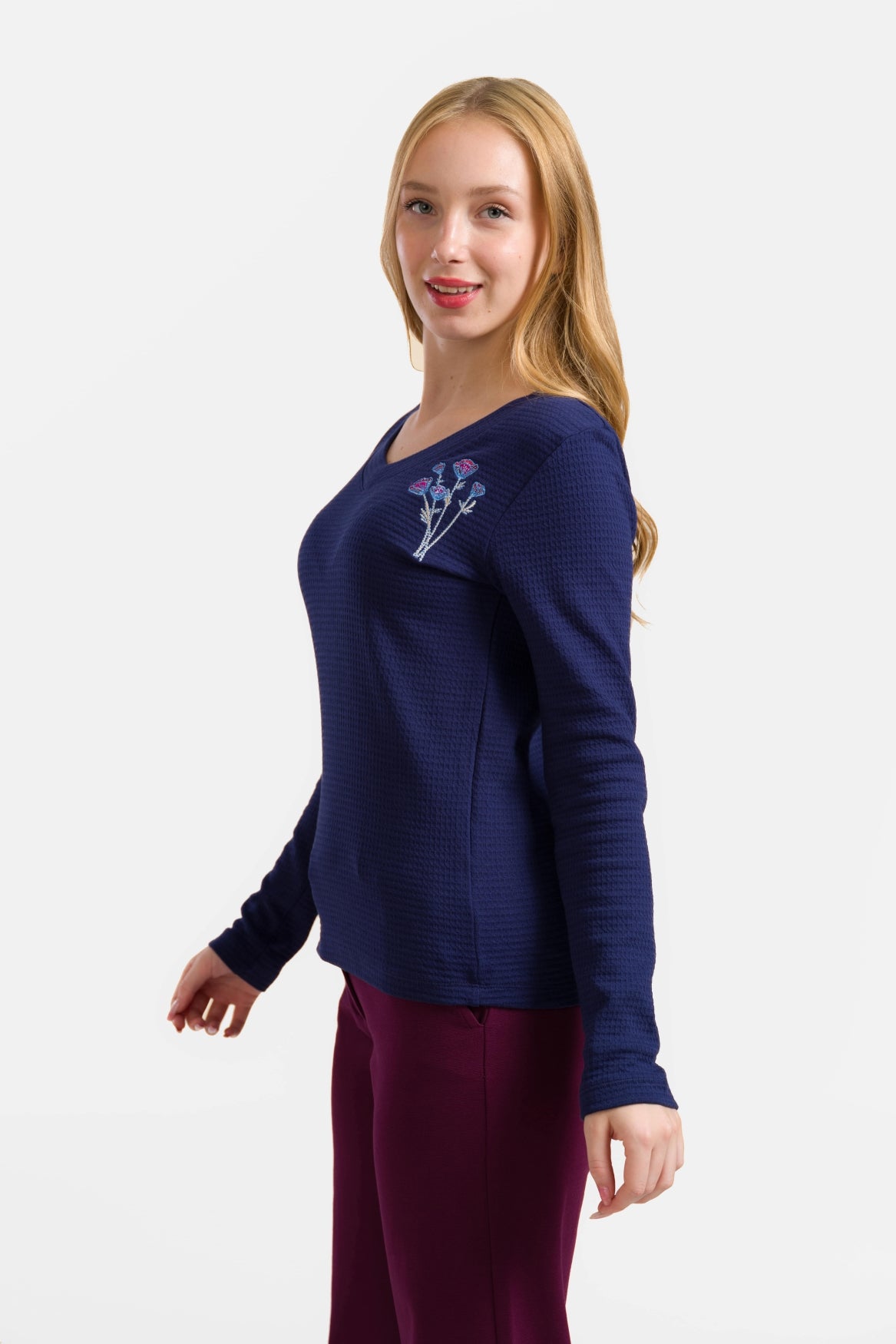 Kelly Top Ls | Waffle Blue