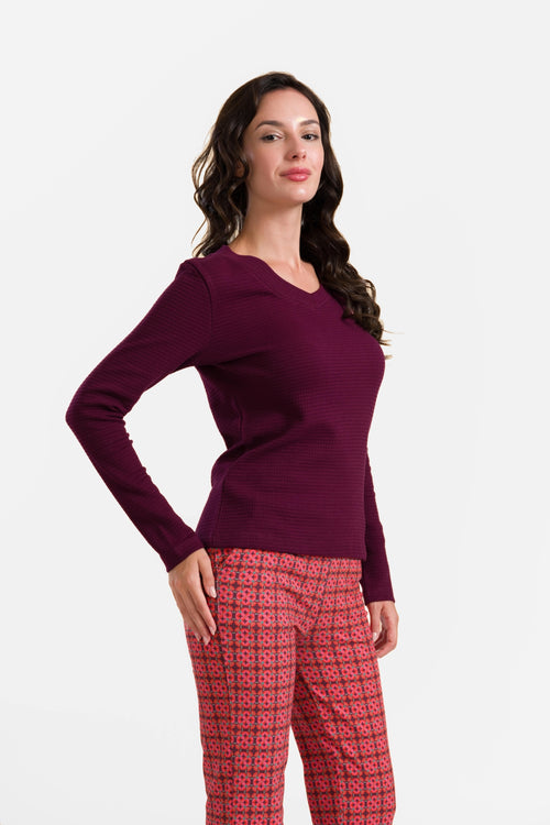 Kelly Top Ls | Waffle Bordeaux