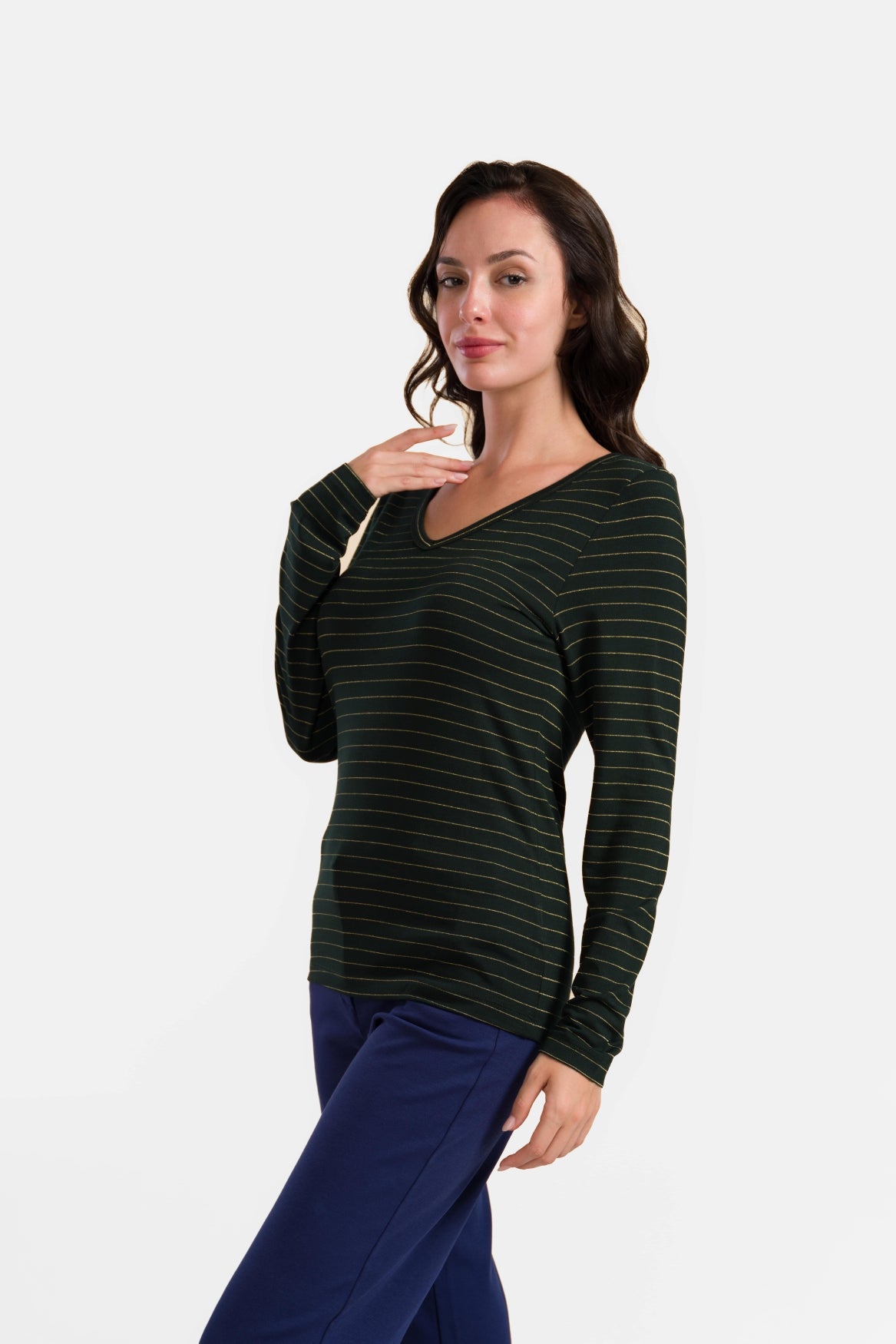Lynn Top | Stripes Green-Lurex Gold