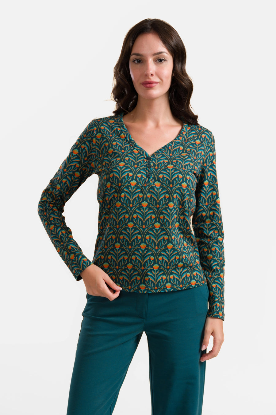 Natalie Top | Barock Flower Green