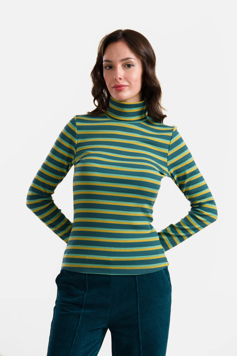 Ruby Top Ls | Deep Teal Stripes