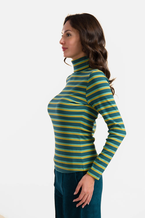Ruby Top Ls | Deep Teal Stripes