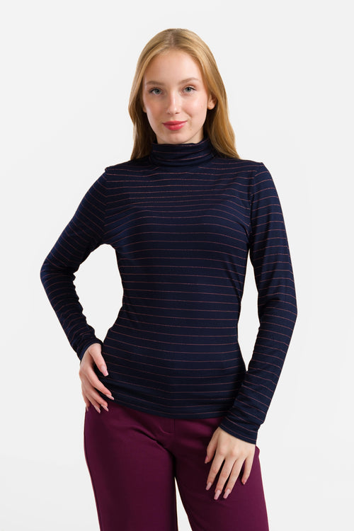Ruby Top Ls | Stripes Blue-Lurex Rose Gold