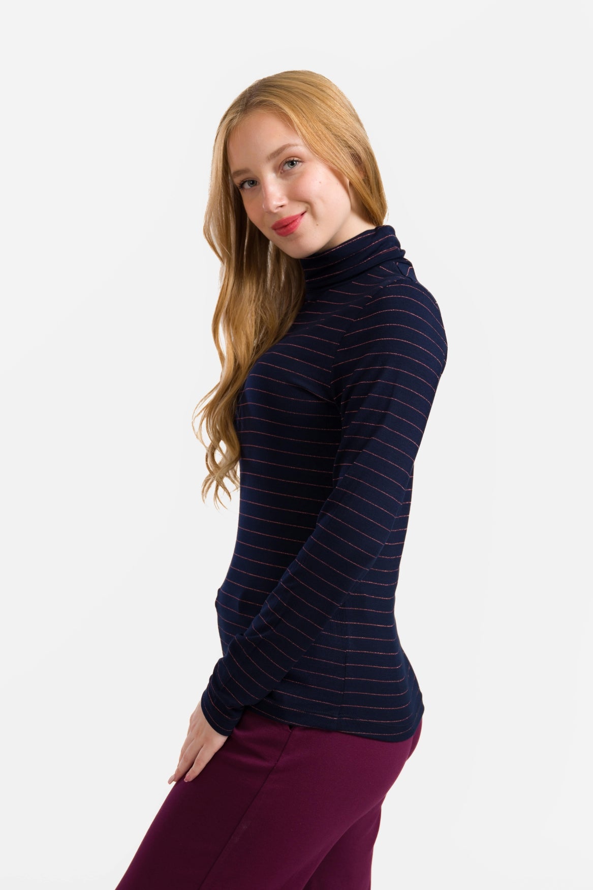Ruby Top Ls | Stripes Blue-Lurex Rose Gold