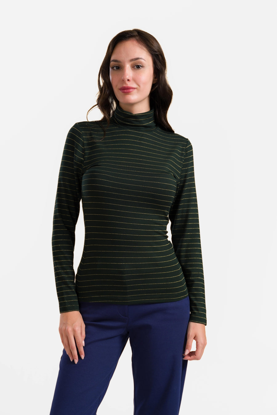 Ruby Top Ls | Stripes Green-Lurex Gold