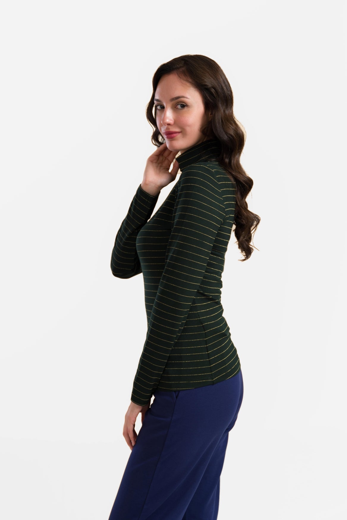 Ruby Top Ls | Stripes Green-Lurex Gold