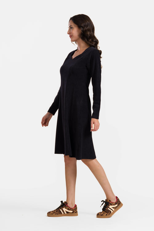 Sandra Dress | Rib Velour Black