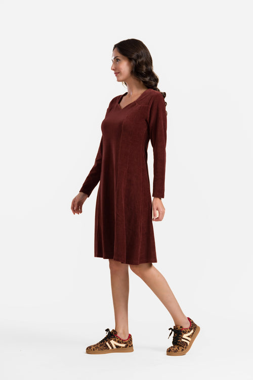 Sandra Dress | Rib Velour Chocolate