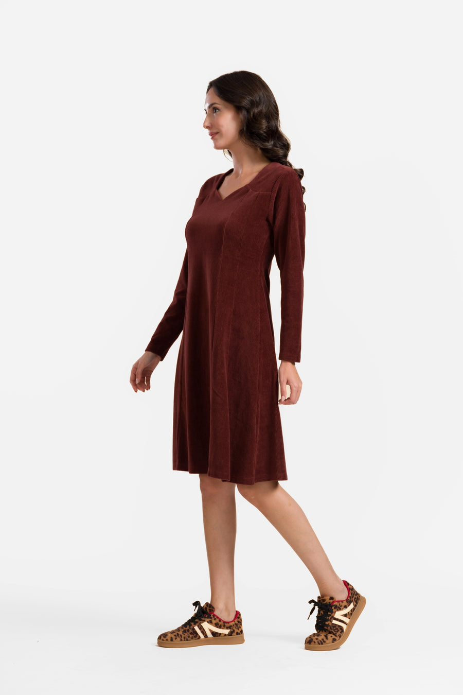 Sandra Dress | Rib Velour Chocolate