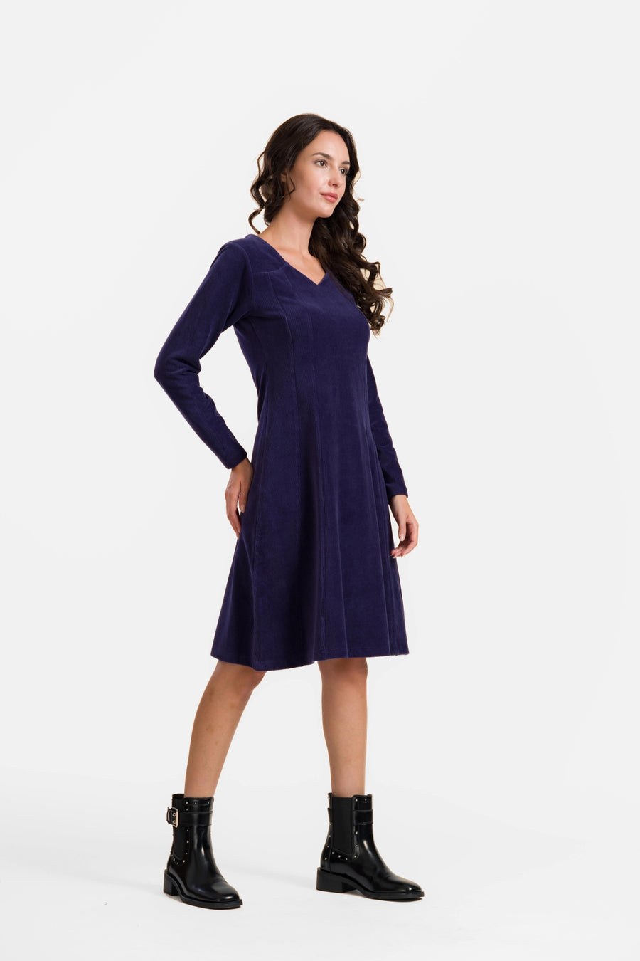 Sandra Dress | Rib Velour Navy