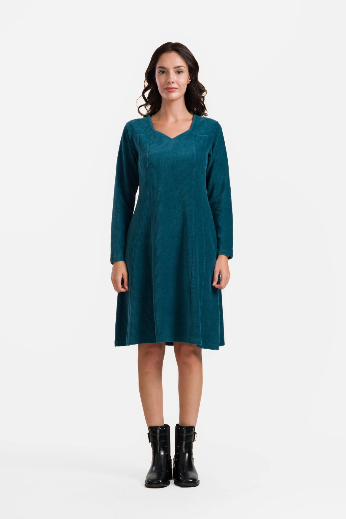 Sandra Dress | Rib Velour Petrol