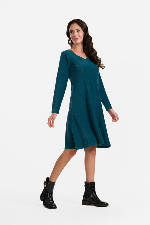 Sandra Dress | Rib Velour Petrol