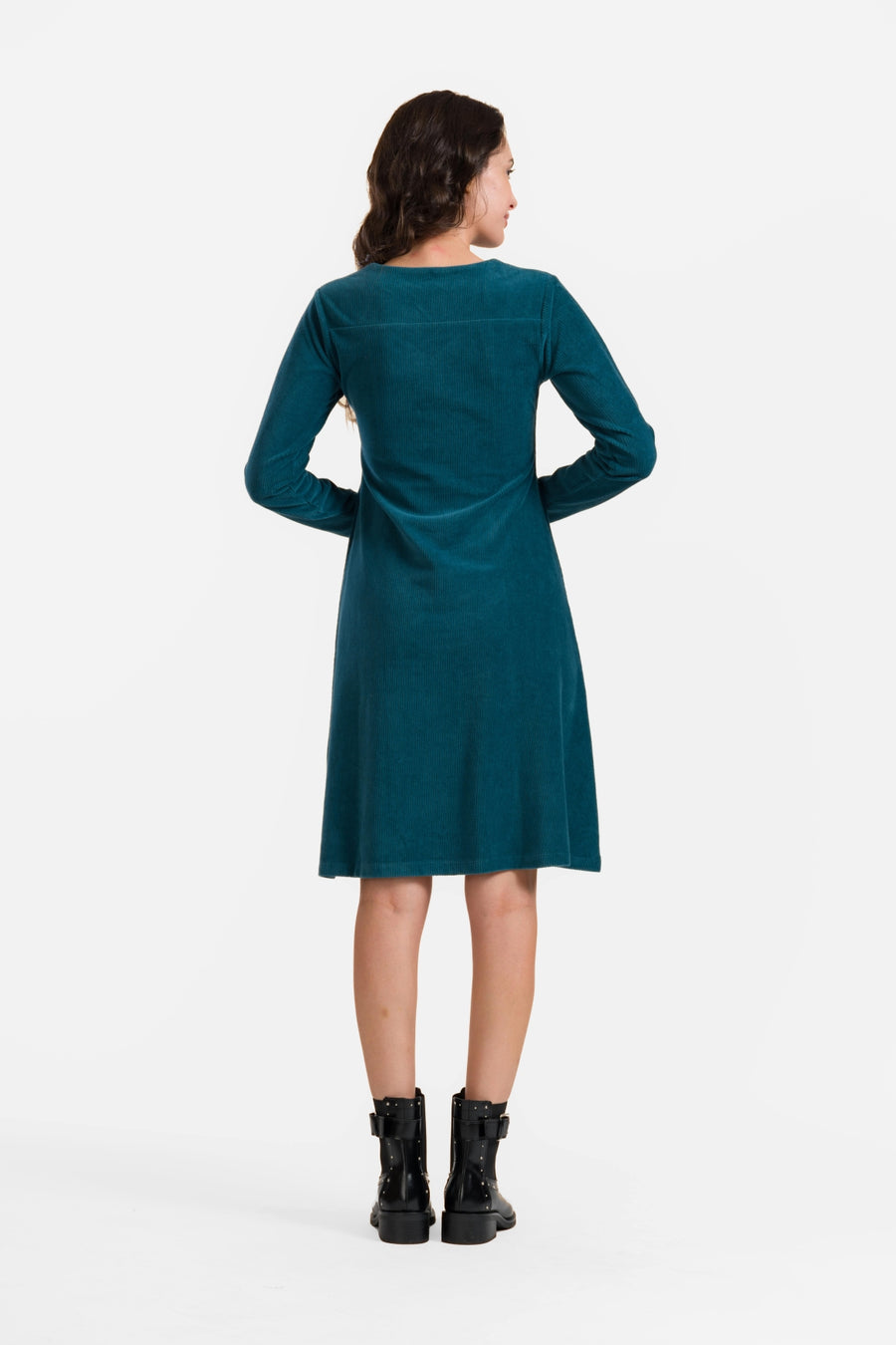 Sandra Dress | Rib Velour Petrol