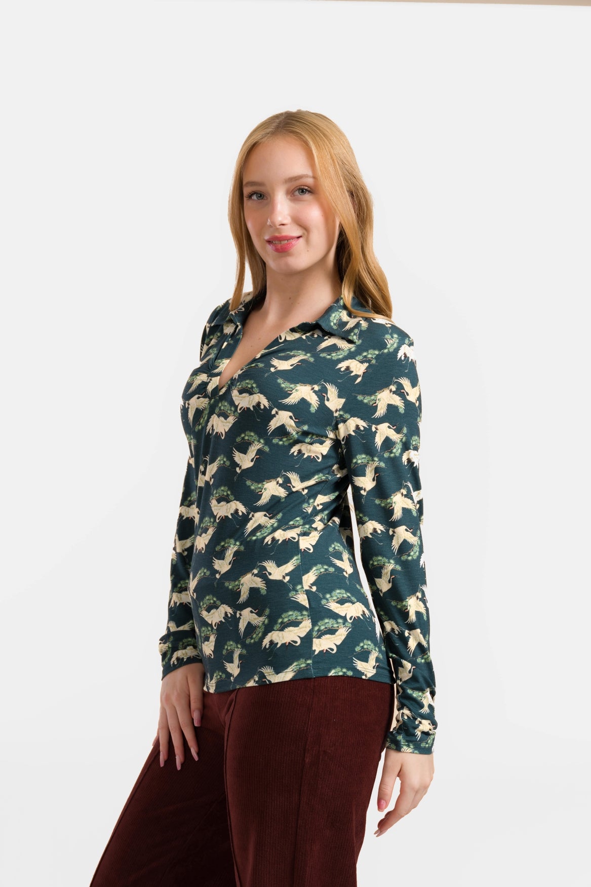 Suzy Top Long Sleeve | Crane Dance Petrol